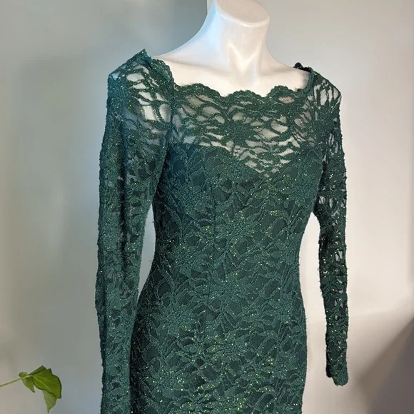 Elegant Green Lace Dress gold Threads Decode 7.8 size 6 - Picture 2 of 8